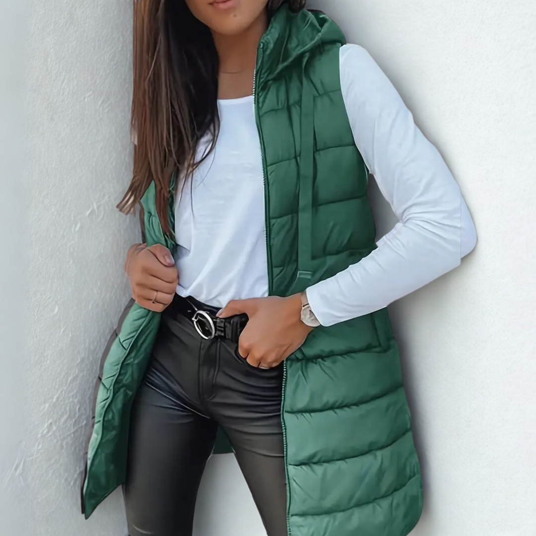 Casual Sleeveless Hooded Long Puffer Vest For Women | Elowise