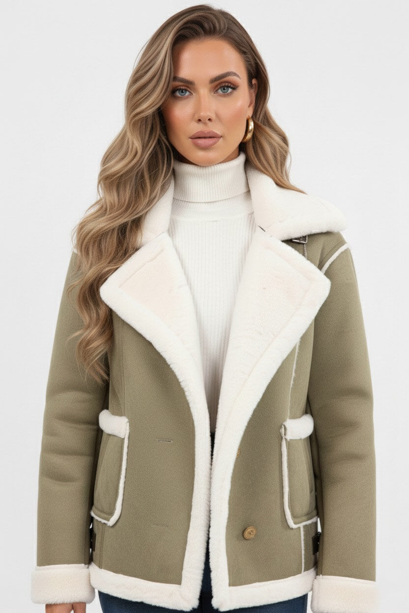 Lapel Trim Shearling Style Jacket For Women | Maelis