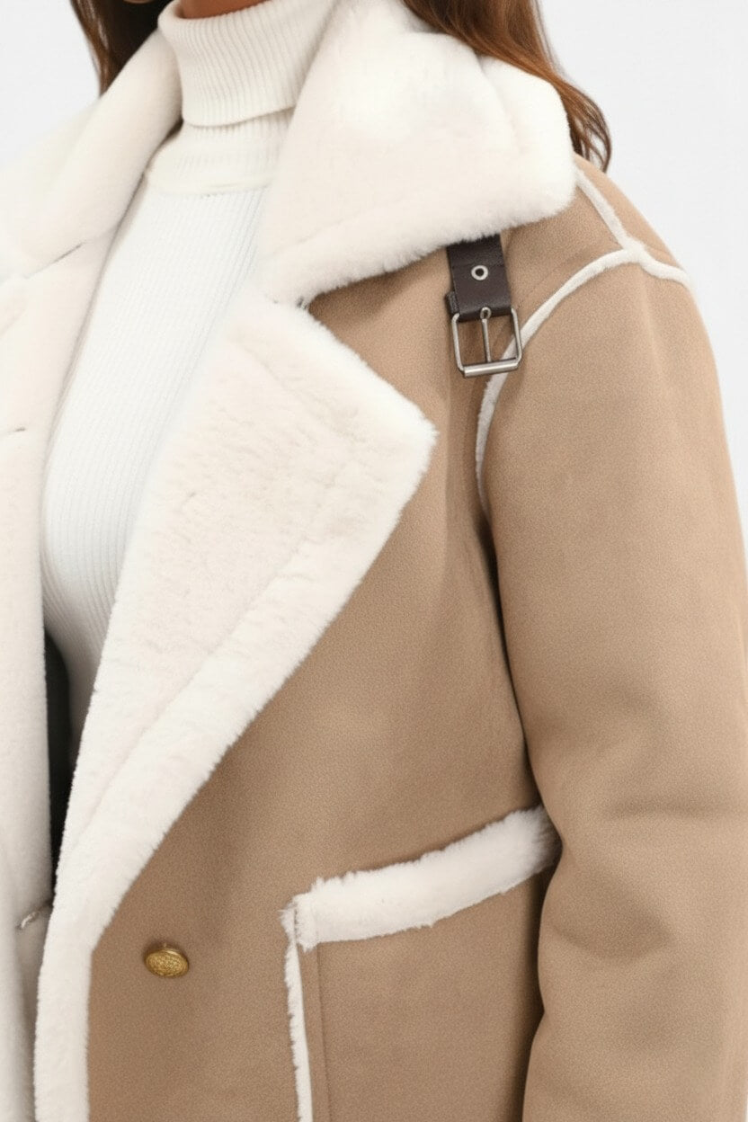 Lapel Trim Shearling Style Jacket For Women | Maelis