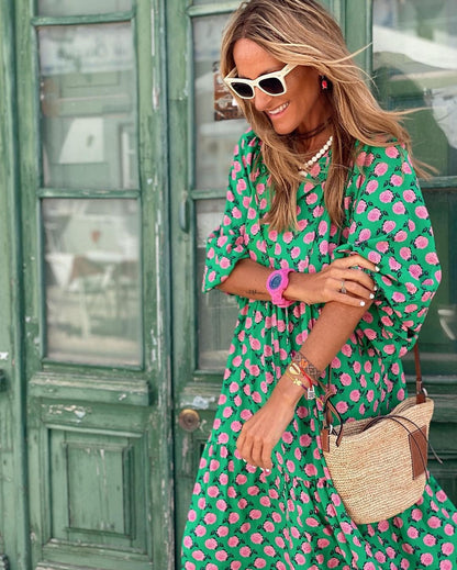 Bohemian Puff Sleeve Long Dress For Women | Isalora