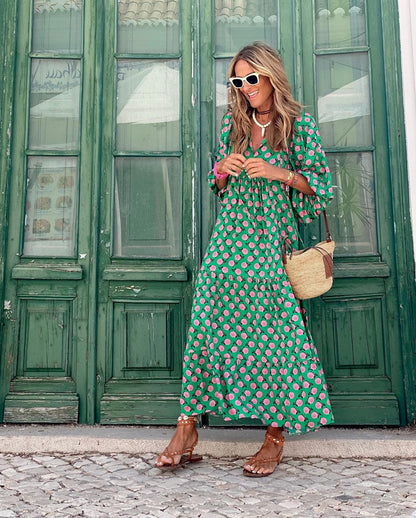 Bohemian Puff Sleeve Long Dress For Women | Isalora