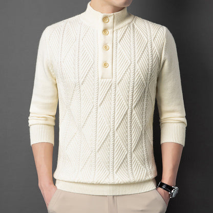 Textured Button Neck Sweater for Men | Leandro