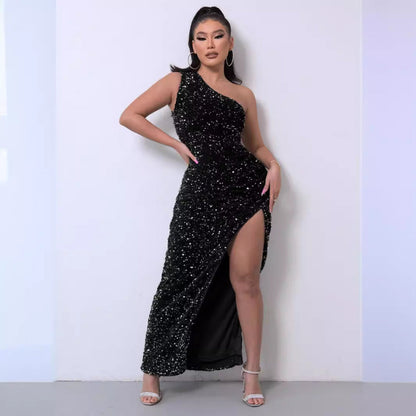 One Shoulder Sequin Long Dress For Women | Zarelle