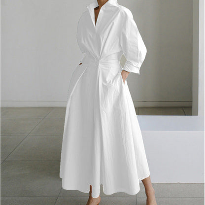 Elegant Front Wrap Collared Dress For Women | Seralune