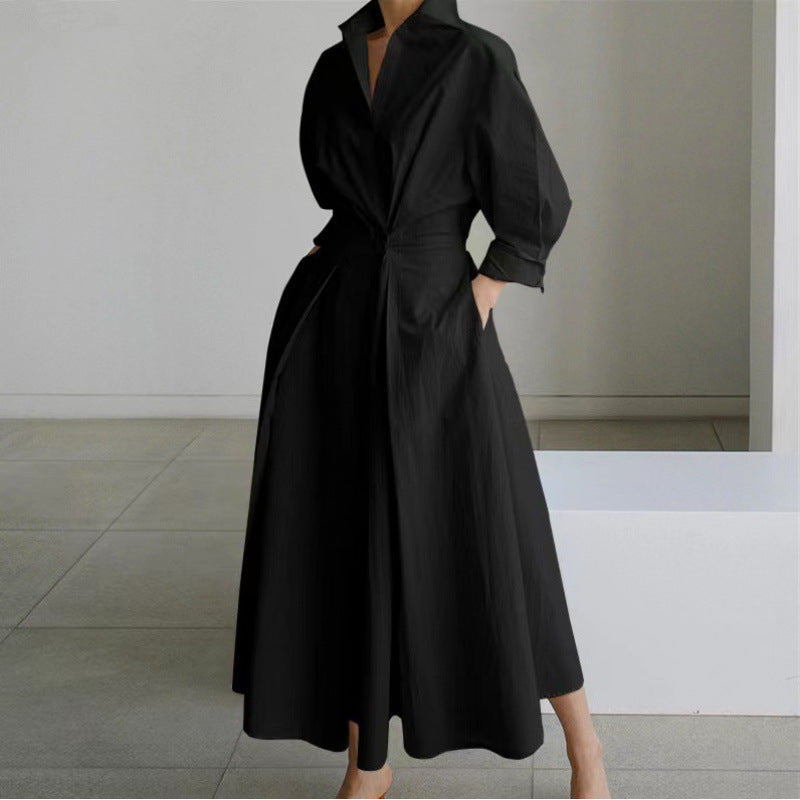Elegant Front Wrap Collared Dress For Women | Seralune