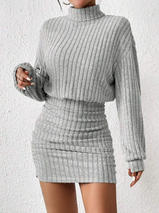 Minimalist High Neck Bodycon Dress For Women | Elowenne