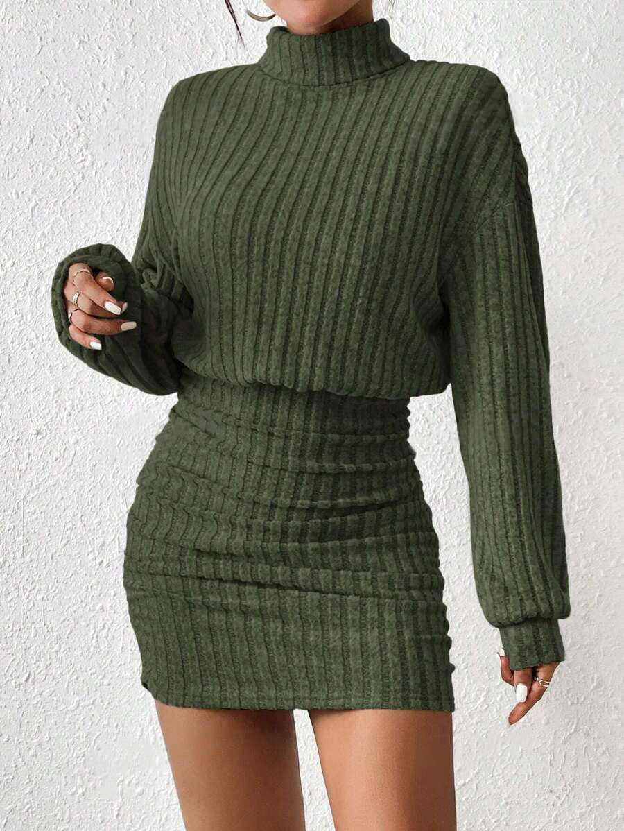 Minimalist High Neck Bodycon Dress For Women | Elowenne