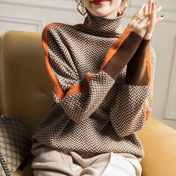 High Neck Contrast Stripe Jumper For Women | Elenora
