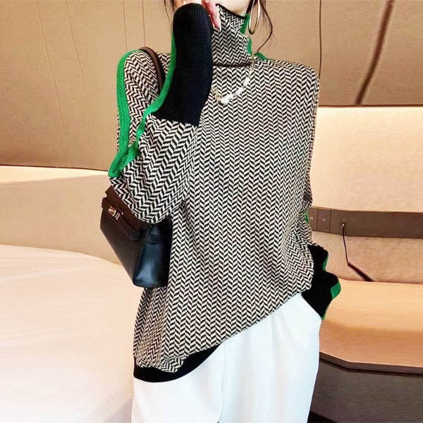 High Neck Contrast Stripe Jumper For Women | Elenora