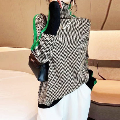 High Neck Contrast Stripe Jumper For Women | Elenora