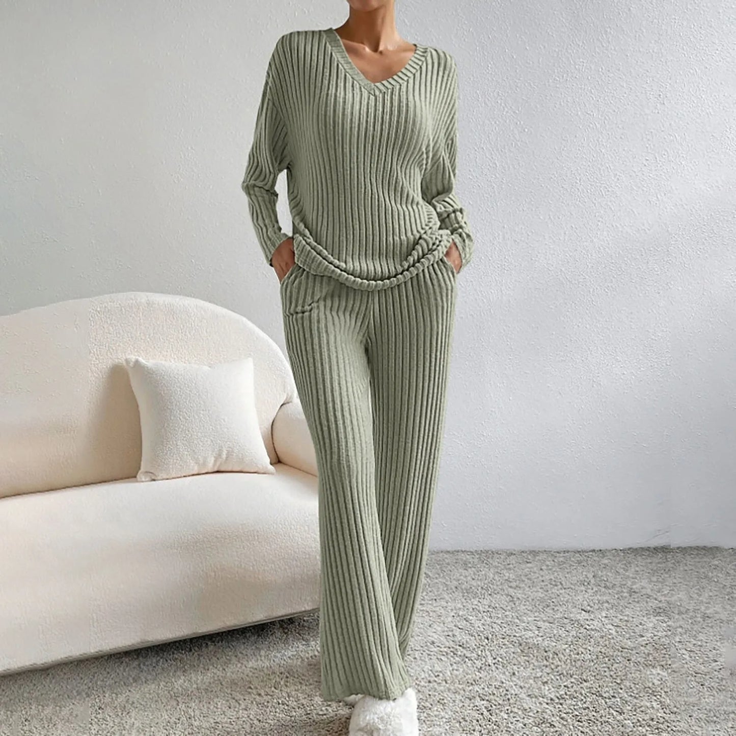 Relaxed Ribbed Two Piece Lounge Set For Women | Mireva