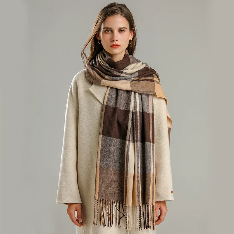 Classic Plaid Fringe Scarf For Women | Elowenra