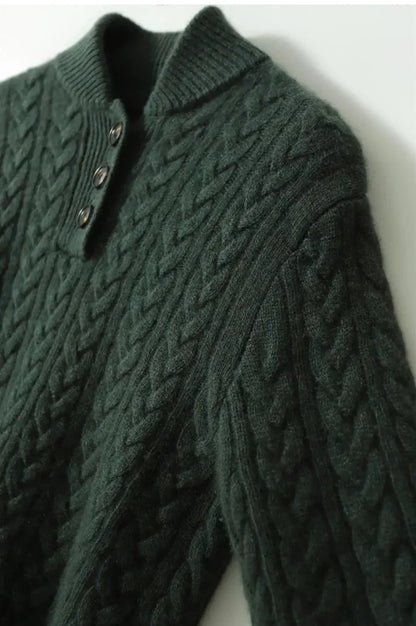 Cable Detail Half Button Sweater For Women | Isabelle