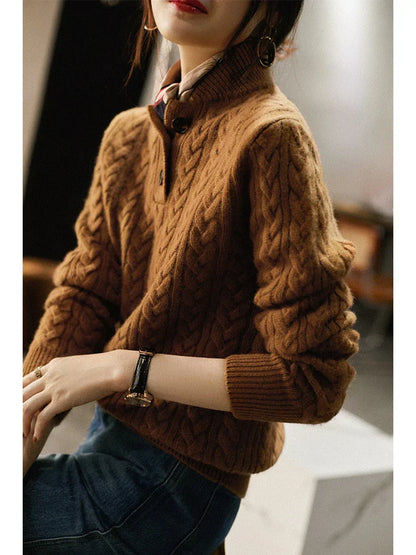 Cable Detail Half Button Sweater For Women | Isabelle