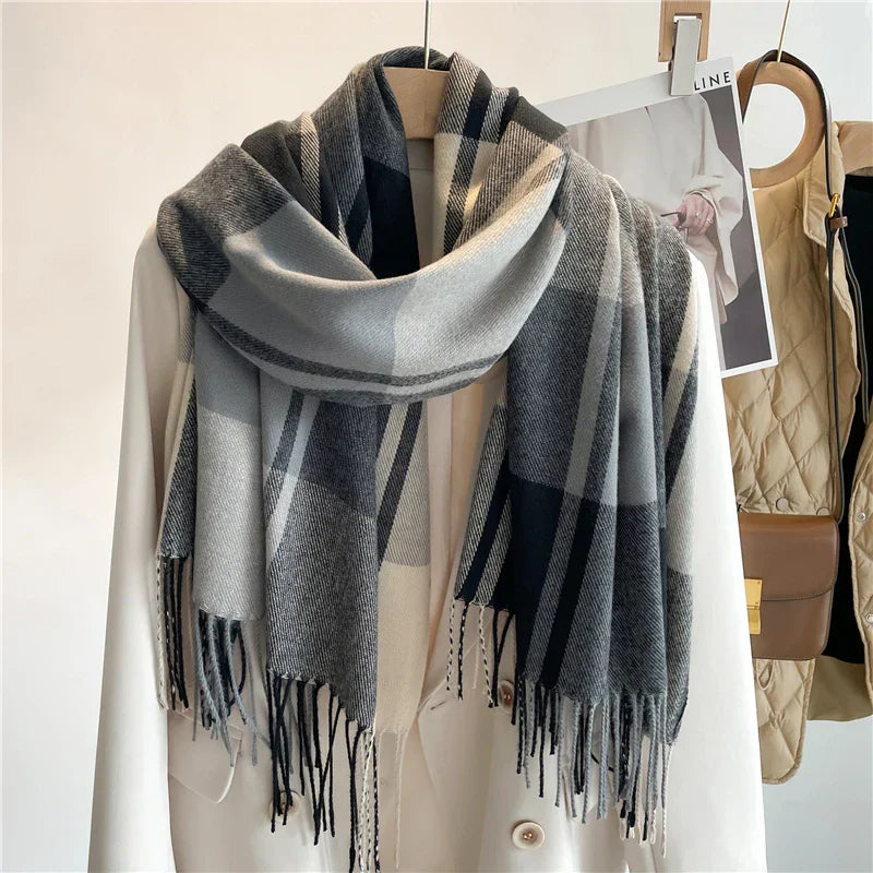 Classic Plaid Fringe Scarf For Women | Elowenra