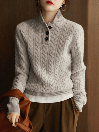 Cable Detail Half Button Sweater For Women | Isabelle