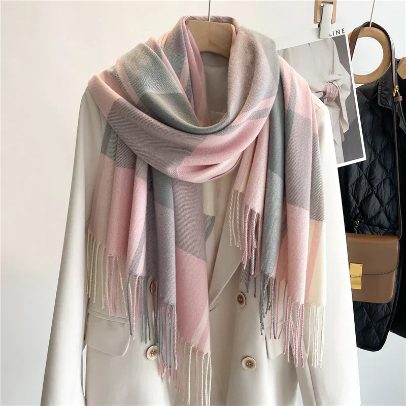 Classic Plaid Fringe Scarf For Women | Elowenra