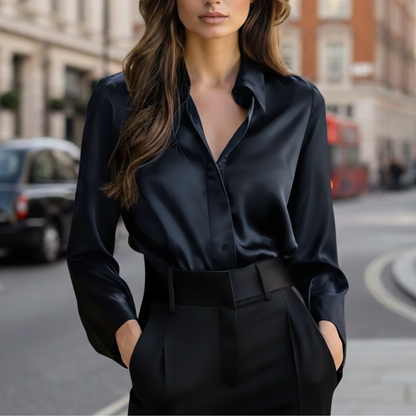 Silky Finish Button Front Blouse For Women | Liorenne