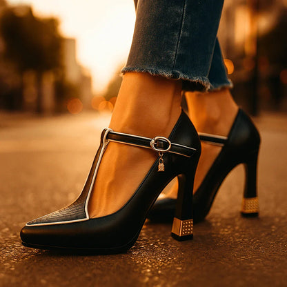 Pointed Toe T Strap Heels For Women | Vivienne