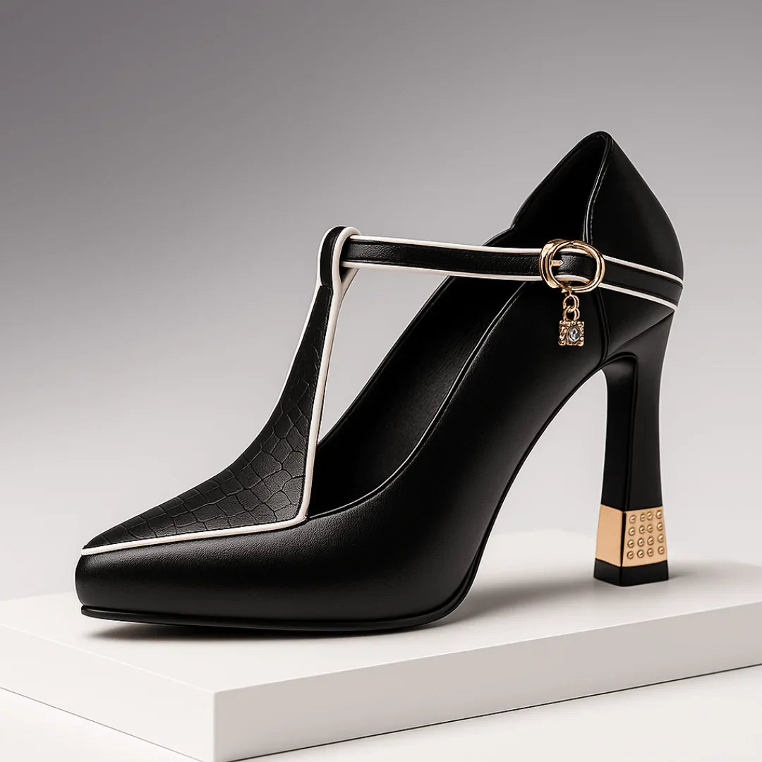 Pointed Toe T Strap Heels For Women | Vivienne