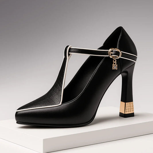 Pointed Toe T Strap Heels For Women | Vivienne