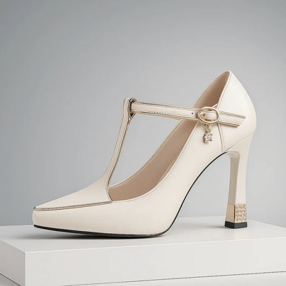 Pointed Toe T Strap Heels For Women | Vivienne