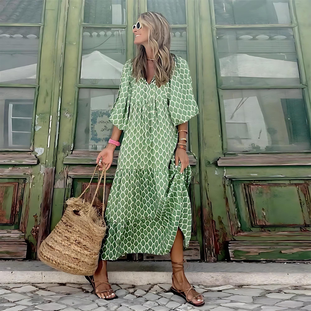 Bohemian Puff Sleeve Long Dress For Women | Isalora