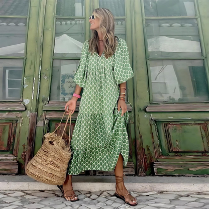 Bohemian Puff Sleeve Long Dress For Women | Isalora
