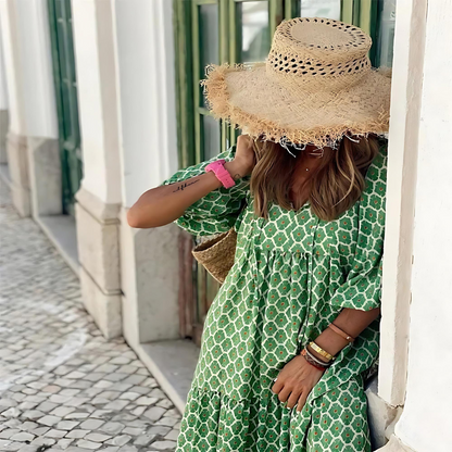 Bohemian Puff Sleeve Long Dress For Women | Isalora