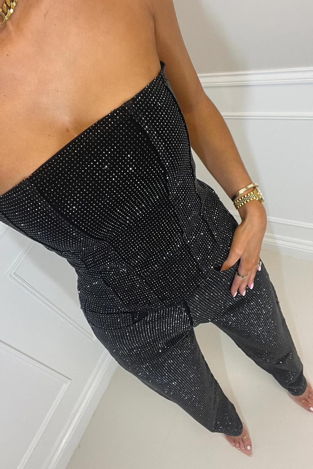 Strapless Glitter Full Length Jumpsuit For Women | Arlisse