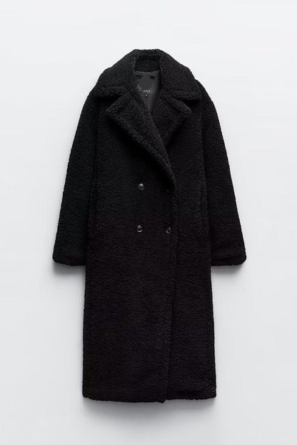 Long Double Breasted Textured Coat For Women | Caldria