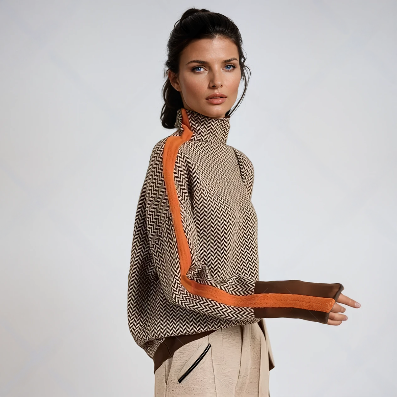 High Neck Contrast Stripe Jumper For Women | Elenora