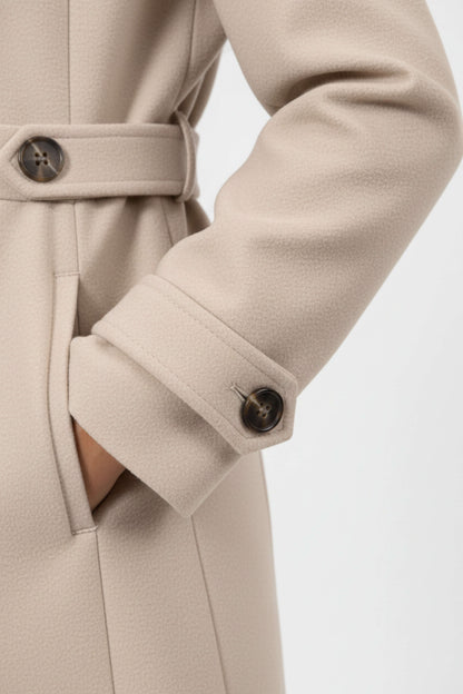 Belted Button Front Long Coat For Women | Mirevane