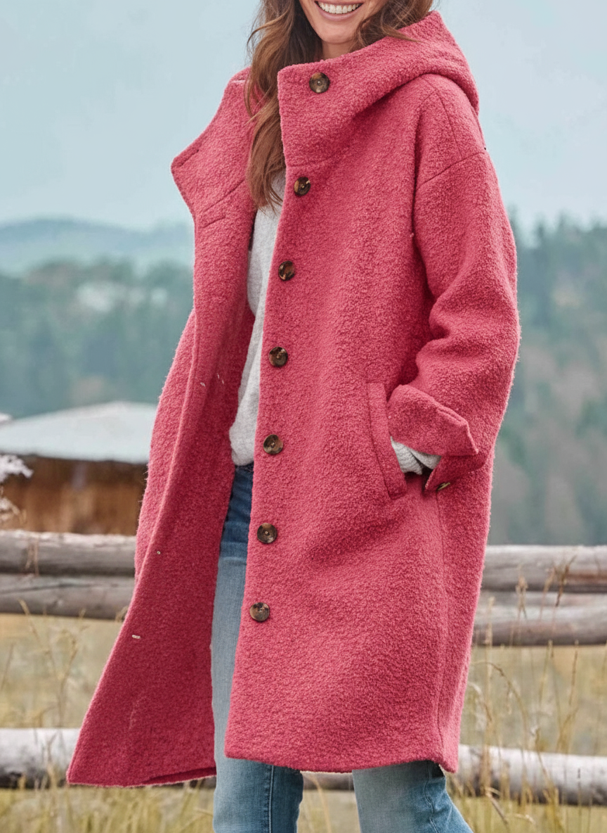 Hooded Button Front Long Coat For Women | Linnea