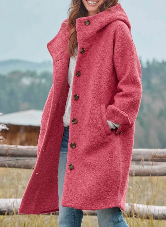 Hooded Button Front Long Coat For Women | Linnea