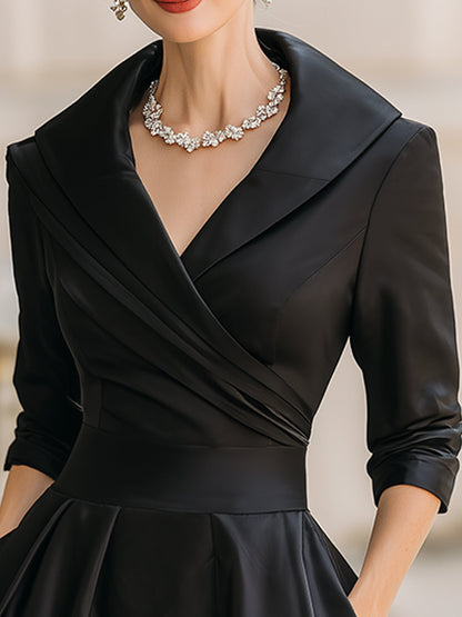 Elegant Draped Collar Midi Dress For Women | Ange