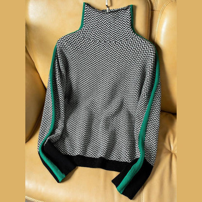 High Neck Contrast Stripe Jumper For Women | Elenora