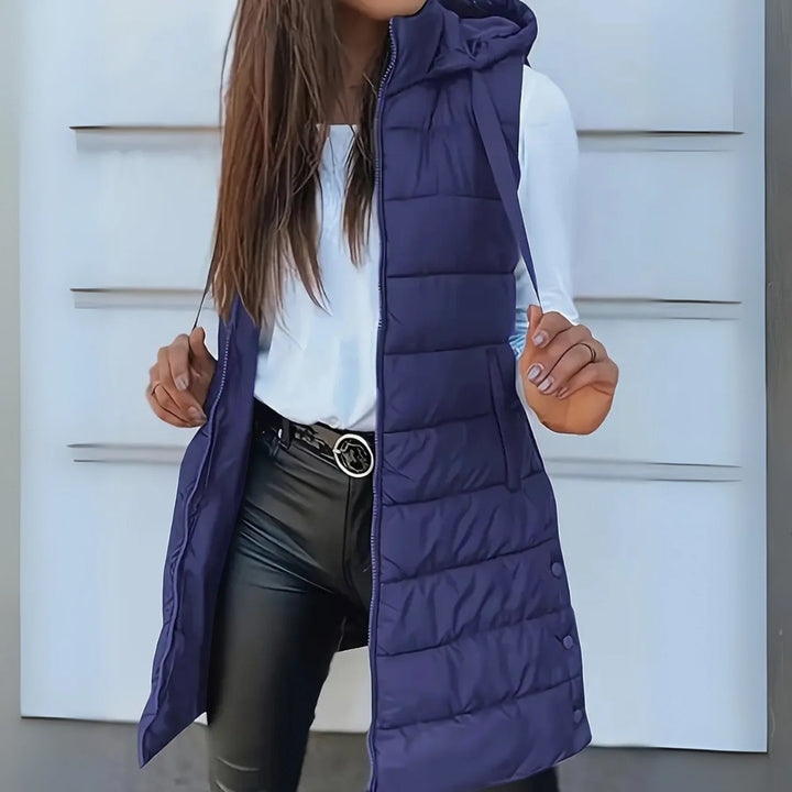 Casual Sleeveless Hooded Long Puffer Vest For Women | Elowise