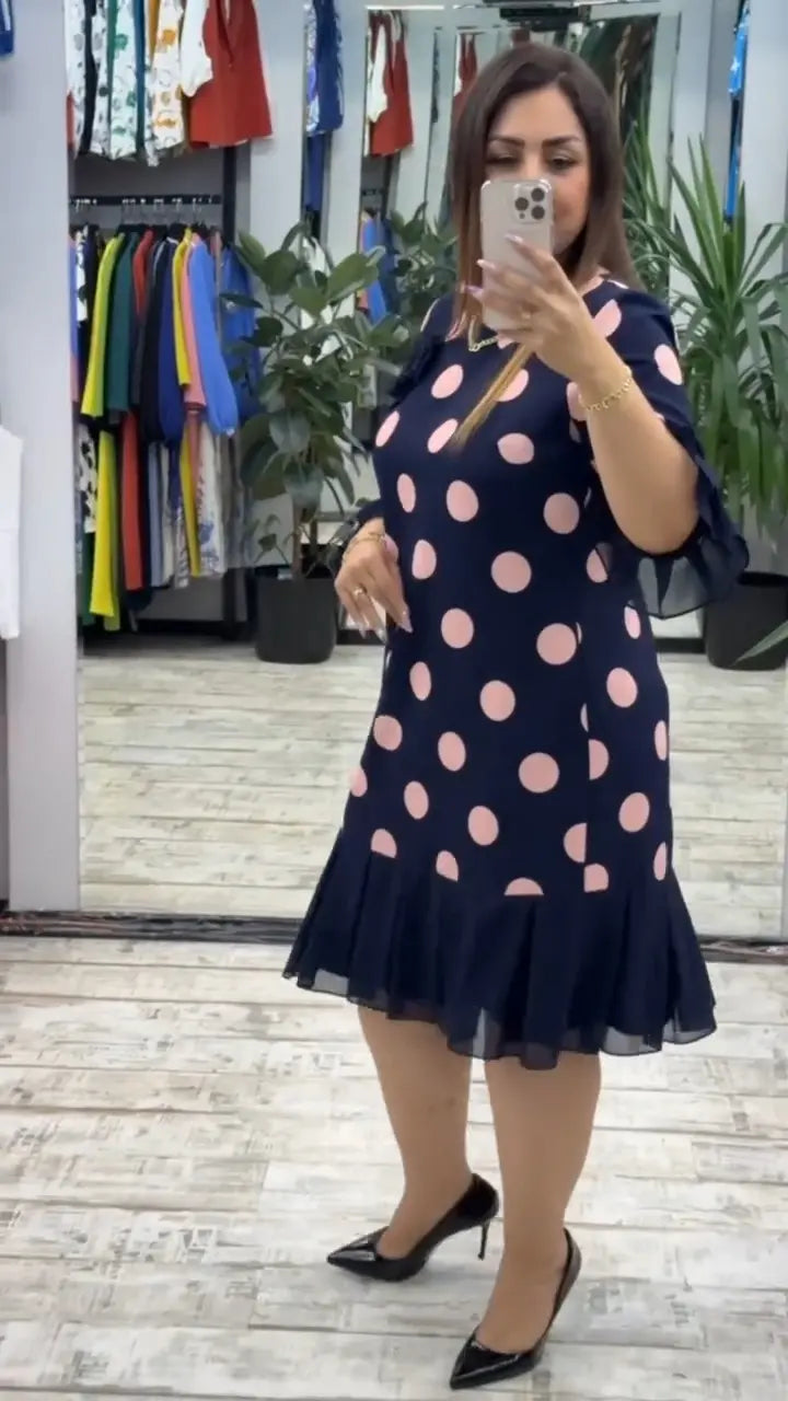 Pleated Polka Dot Midi Dress For Women | Clarisse