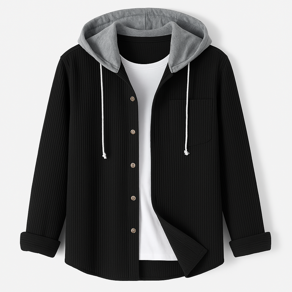 Textured Button Front Hooded Jacket For Men | Matteo