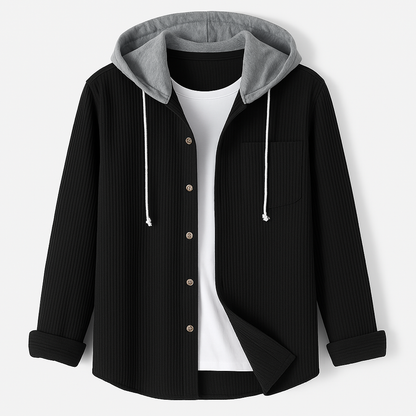 Textured Button Front Hooded Jacket For Men | Matteo