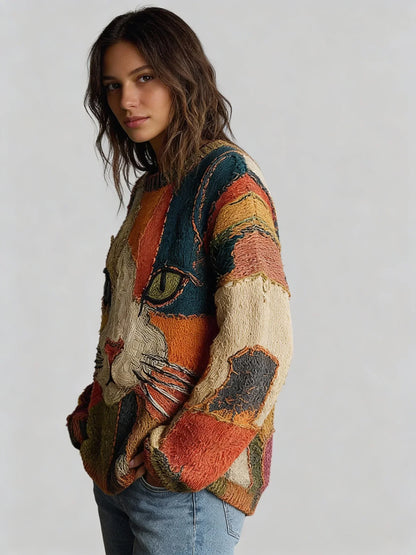 Art Print Relaxed Sweater For Women | Marcella