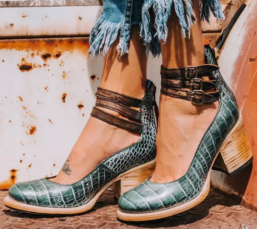 Vintage Ankle Strap Block Heel Sandals For Women | Arletta