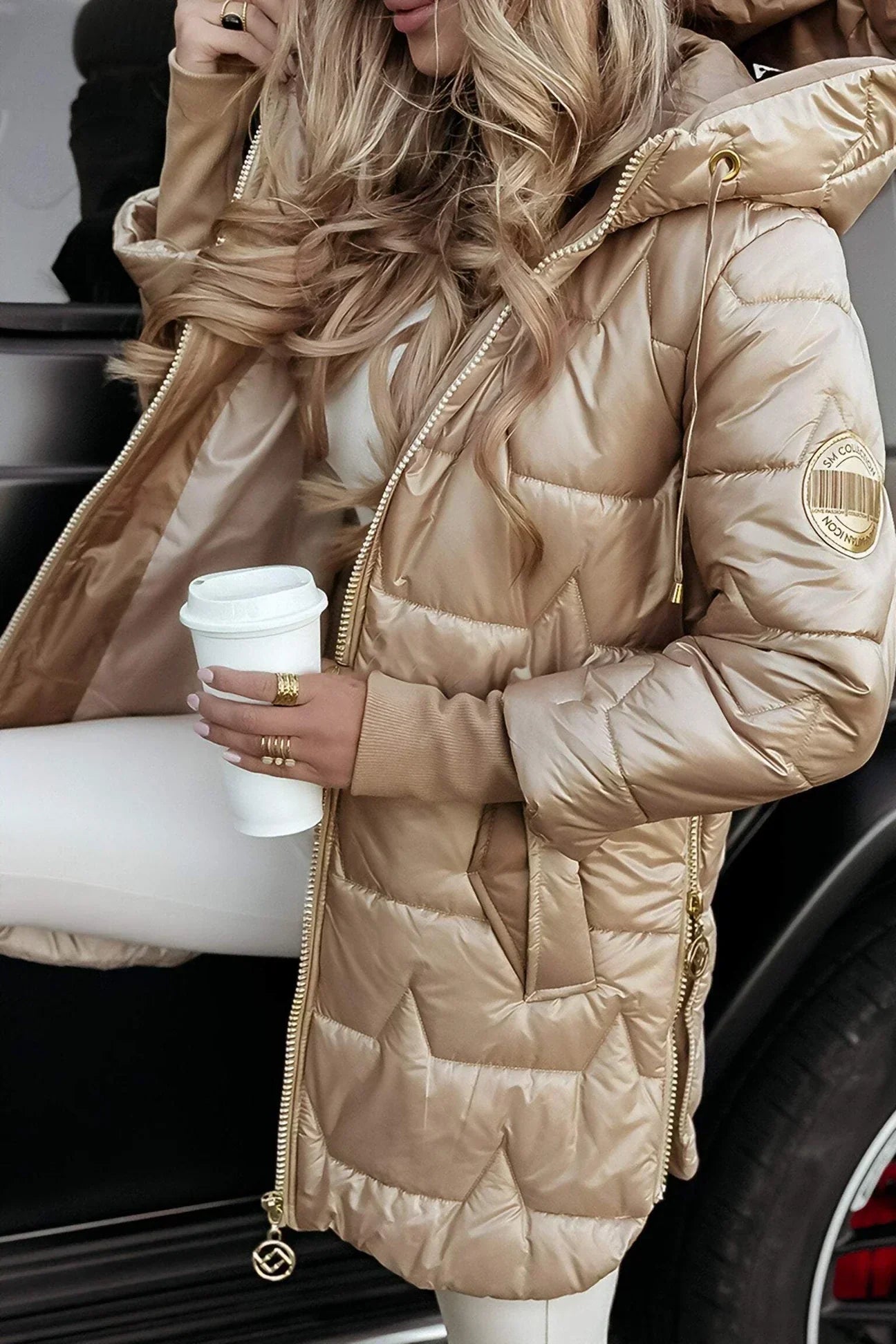Hooded Quilted Long Coat for Women | Celeste