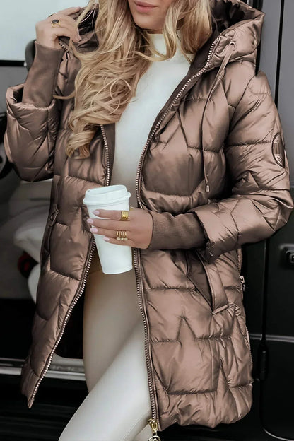 Hooded Quilted Long Coat for Women | Celeste
