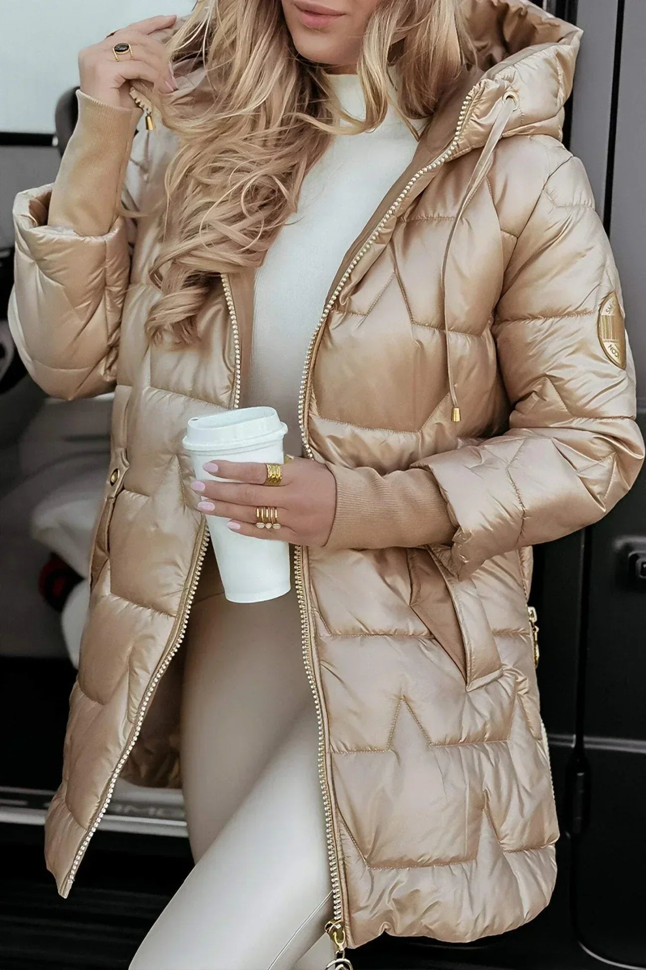 Hooded Quilted Long Coat for Women | Celeste