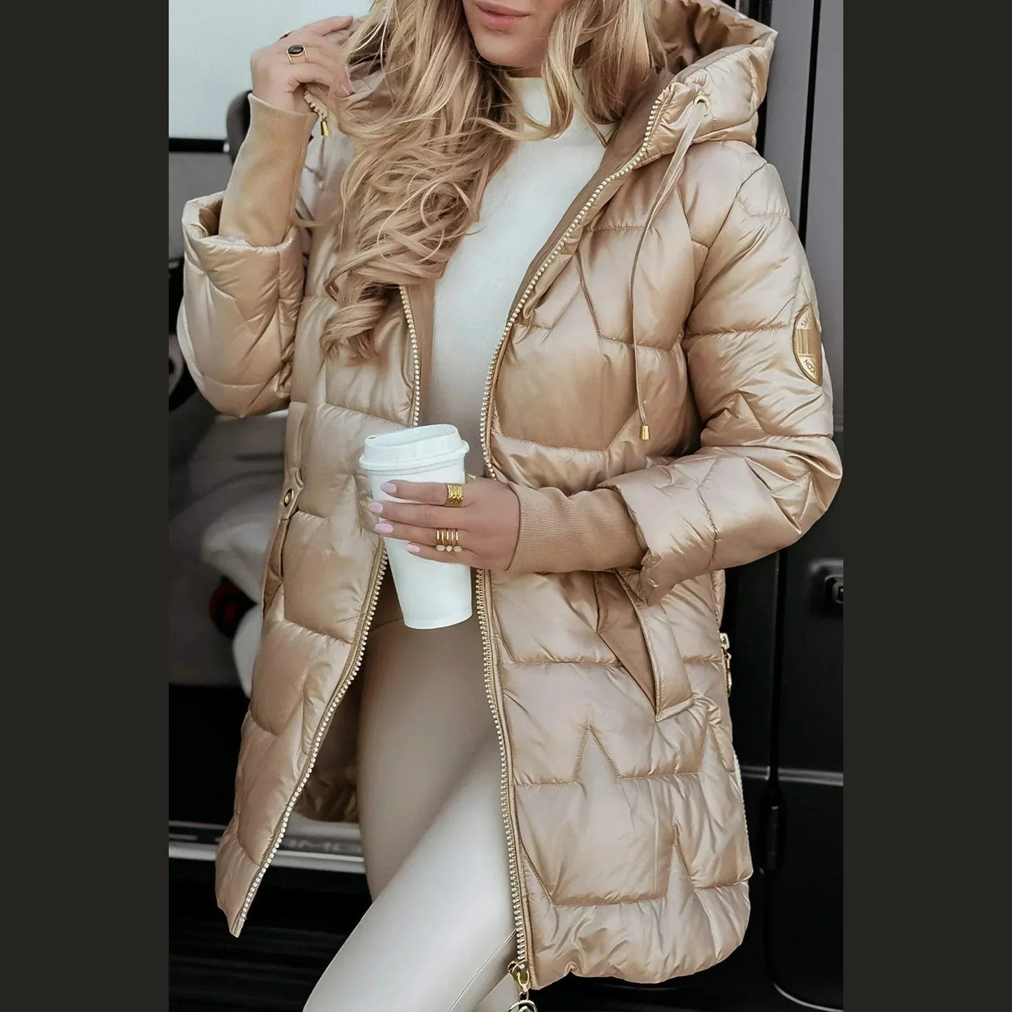 Long Quilted Hooded Coat For Women | Elen