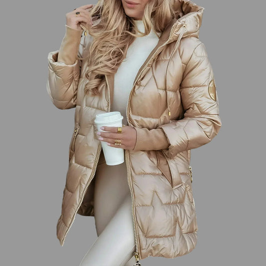 Long Quilted Hooded Coat For Women | Elen