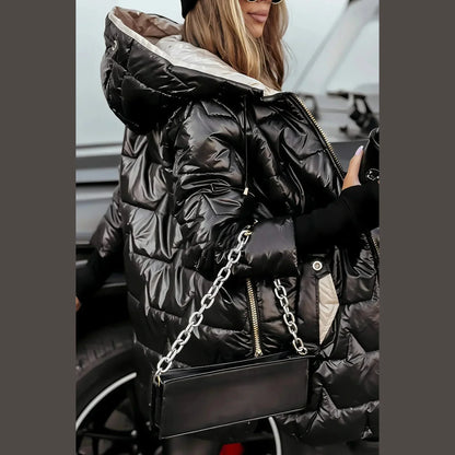 Long Quilted Hooded Coat For Women | Elen