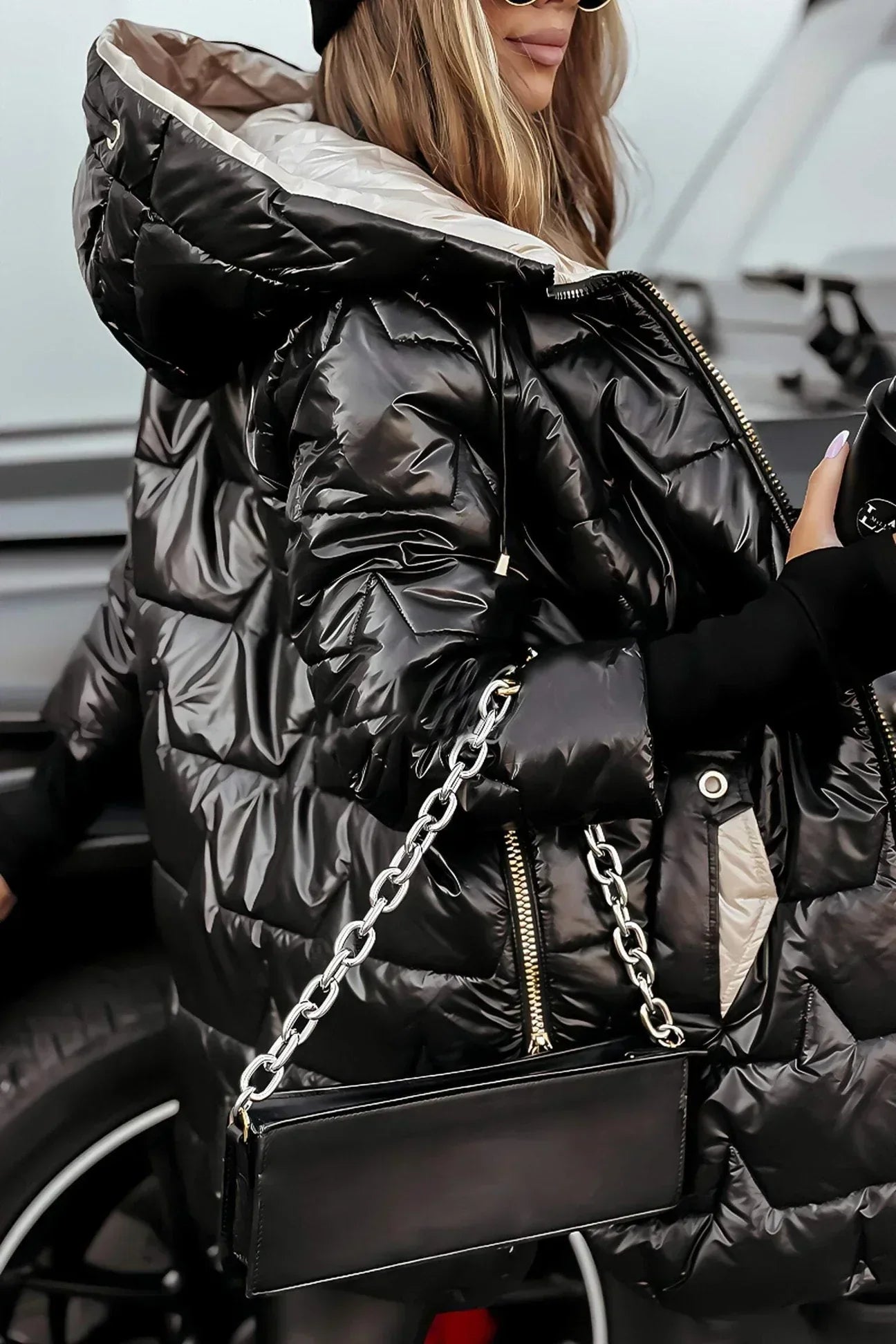 Hooded Quilted Long Coat for Women | Celeste